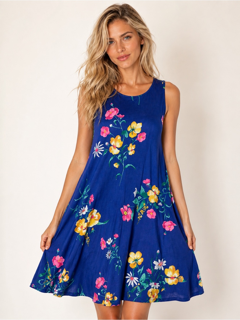 Old Navy Blue Floral Knee Length Dress Cottagecore Summer Spring Boho Coastal M